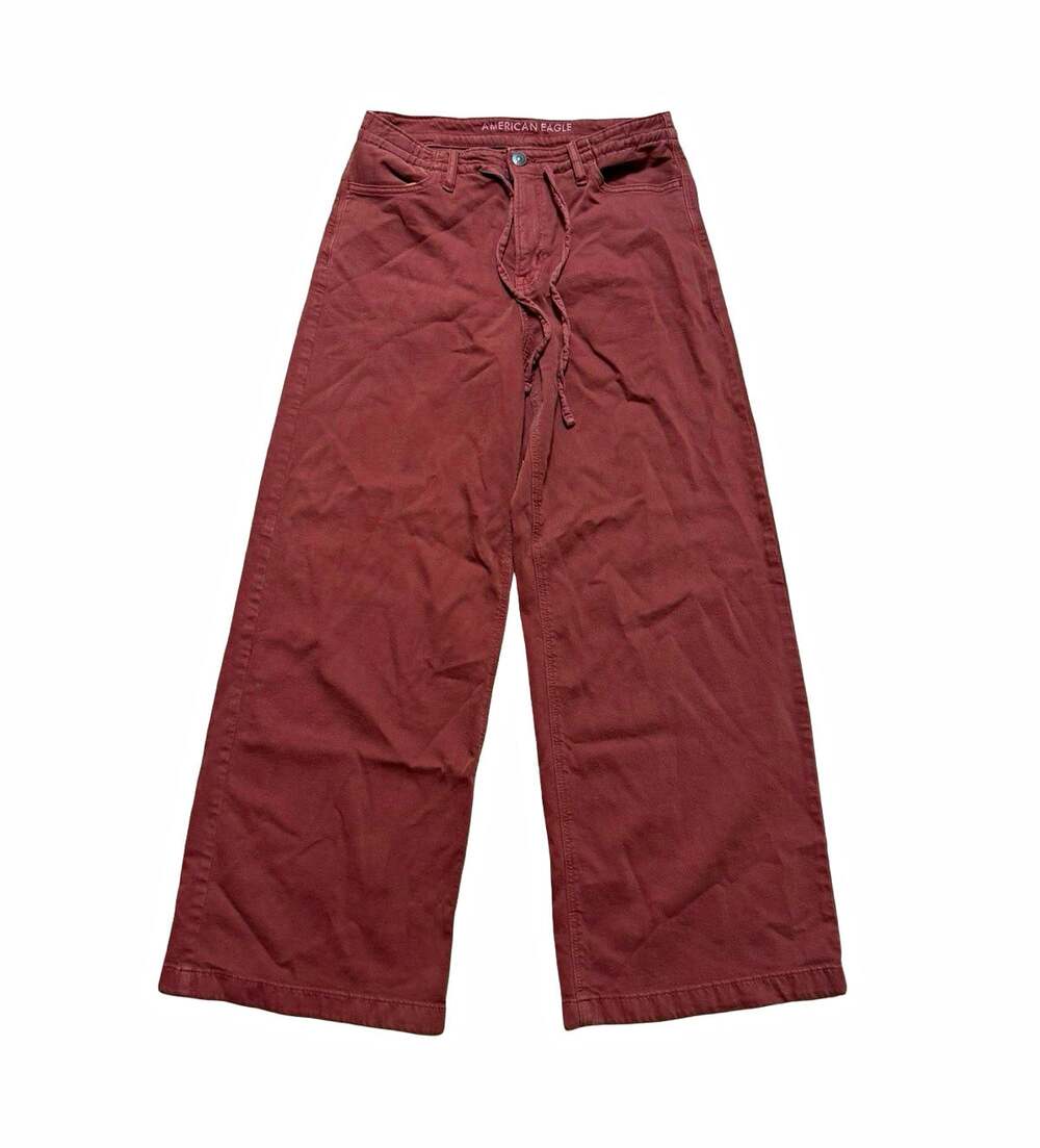 American Eagle Outfitters Womens Brown Wide-Leg Pants Stretch Twill Pockets